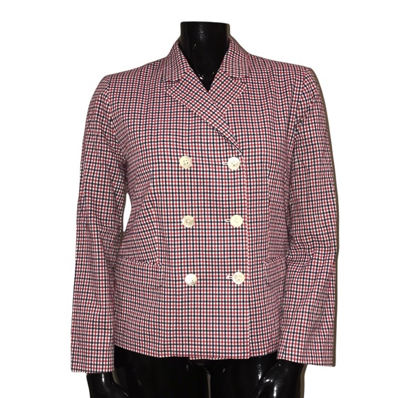 * SOLD * J. Crew Red Blue Gingham Double-breasted Seersucker Cotton Blazer 14 - Picture 4 of 14